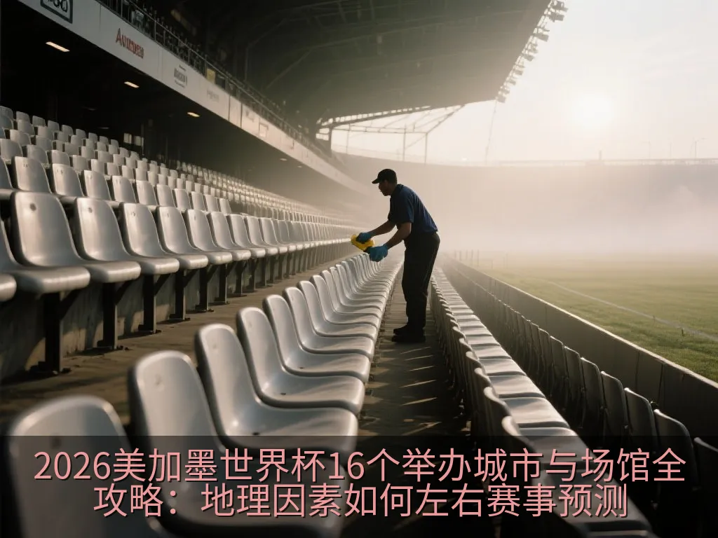 航拍视角下的现代化巨型体育场，黄昏光影交织，极具未来感